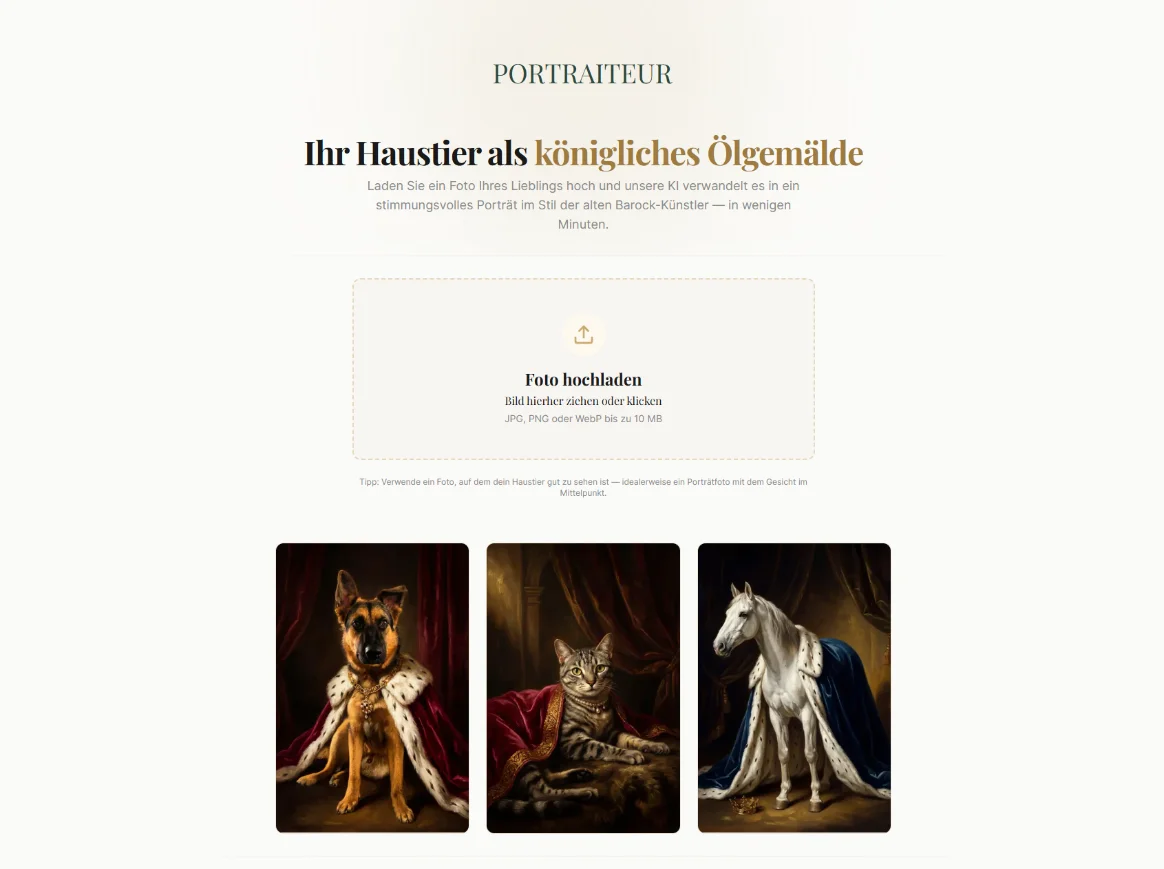 Screenshot der Web-App Portraiteur
